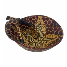 African Giraffe Wood Drinking Bowl Hand Painted