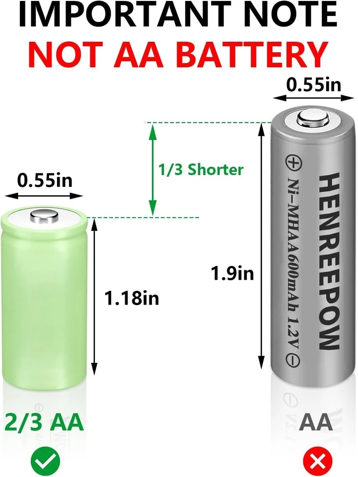 Solar 2/3 AA Rechargeable Batteries for Solar Lights - 300mAh 1.2V 2/3aa - Image 3 of 4
