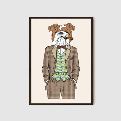 Anthropomorphe englische Bulldogge Portrait Wandkunstdruck   Gus Uppercut