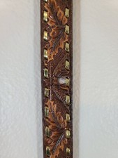 Dark Brown Leather Belt With Eagles Full Grain Cowhide Size 38" no belt loop