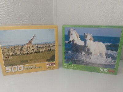 Animal Puzzle Lot Guild Horses 300 According to Hoyle Giraffe 500