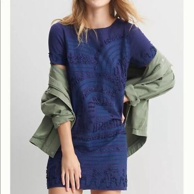 Anthropologie Rae Navy Embroidered Shift Dress Size 2 MSRP $148 | eBay