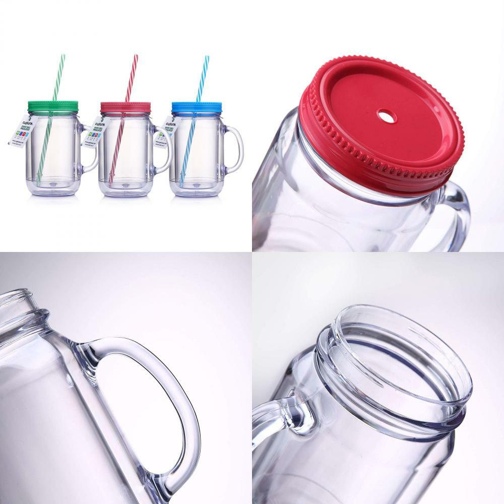 Cupture Double Wall Insulated Plastic Mason Jar Tumbler Mug with