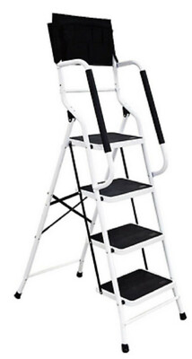 Escalera con 4 escalones (capacidad de 500 lb) plegable, marco de acero