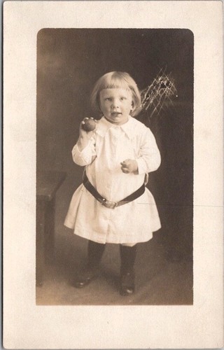 c1910s RPPC Photo Postcard Little Girl / Studio Portrait *Scratches on Negative
