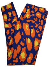 Lularoe Leopard Cheetah TC Leggings Orange  Yellow Spots on Blue HTF NWOT
