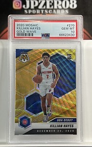 2020-21 Mosaic Killian Hayes NBA Debut Gold Wave Prizm Rookie RC #270 PSA 10