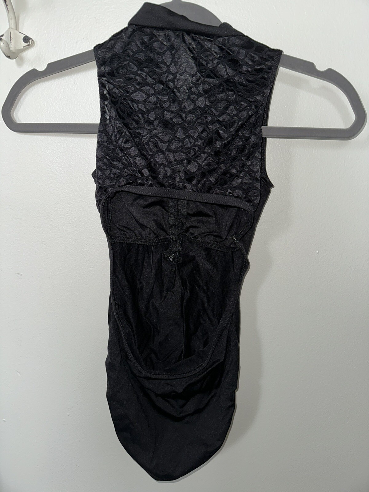 Motion Wear Black Dance Leotard 3/4 Zip Front Mesh Ba… Gem