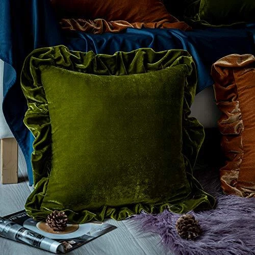 Olive green velvet 2025 pillow cover