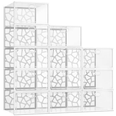 Pinkpum Large Shoe Boxes Clear Plastic Stackable, 12 Pack Shoe Storage Box