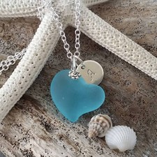 Hawaiian Jewelry Sea Glass Necklace, Personalizable "Heart Of The Sea"