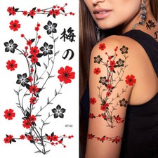 Supperb  Temporary Tattoos - Red Plum Flowers Red Floral Tattoos