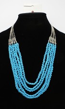 New Silver Tone Necklace with Multi Turquoise Colored Bead Strands NWT N0054