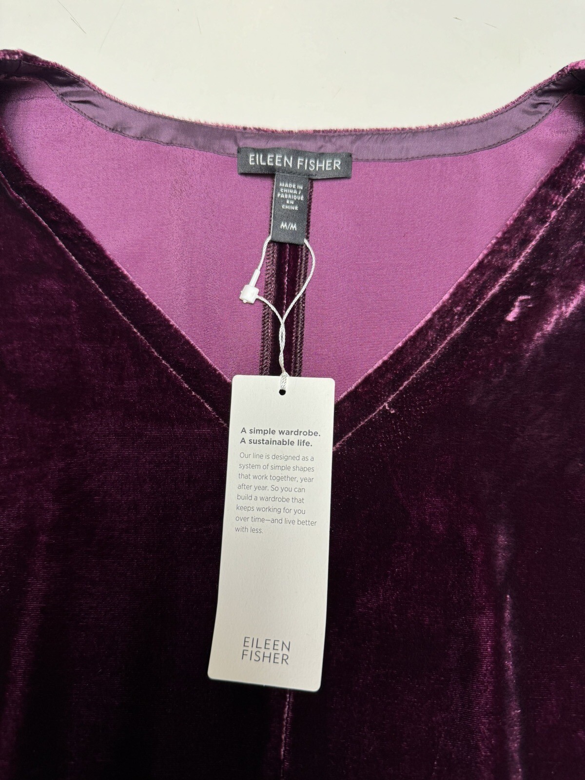 Eileen Fisher Sweet Plum Dolman Sleeve Silk Velvet V Neck Top Size M NWT $278
