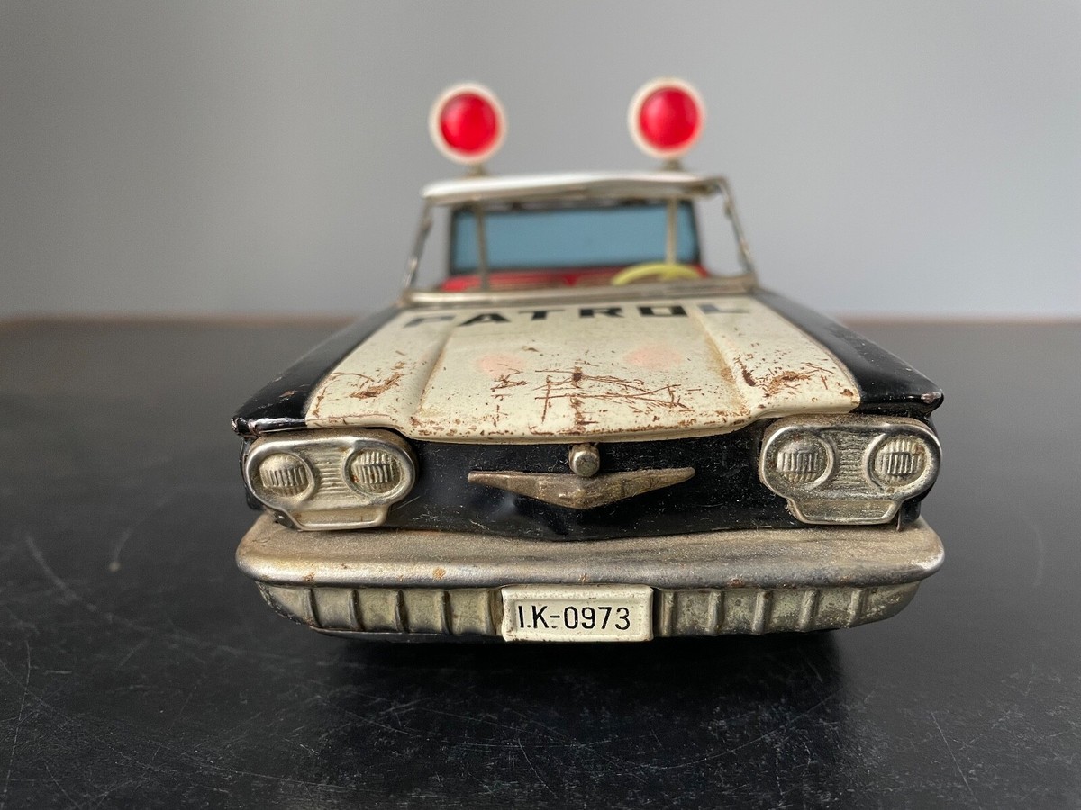 Vintage Tin Toy Police Car Patrol Friction Corvair Ichiko Vintage Tin Toy Police Car Patrol Friction Corvair Ichiko