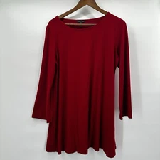 Eileen Fisher Shirt Top Tunic Womens Large Red Stretchy Boxy Minimalist