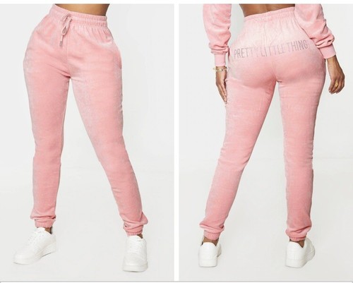 PRETTYLITTLETHING Shape Dusty Pink Velour Diamante Skinny Sweatpants Size 10 - 第 1/5 張圖片