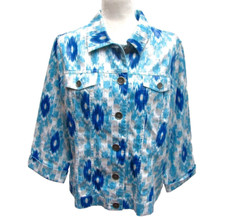 Summer Linen Jacket Blue White Shiny Shimmer Chicos Womens Size 2 L-12 