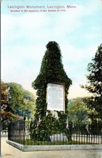 Moss Covered Gated Monument US Flags Lexington Massachusetts MA Postcard Unused