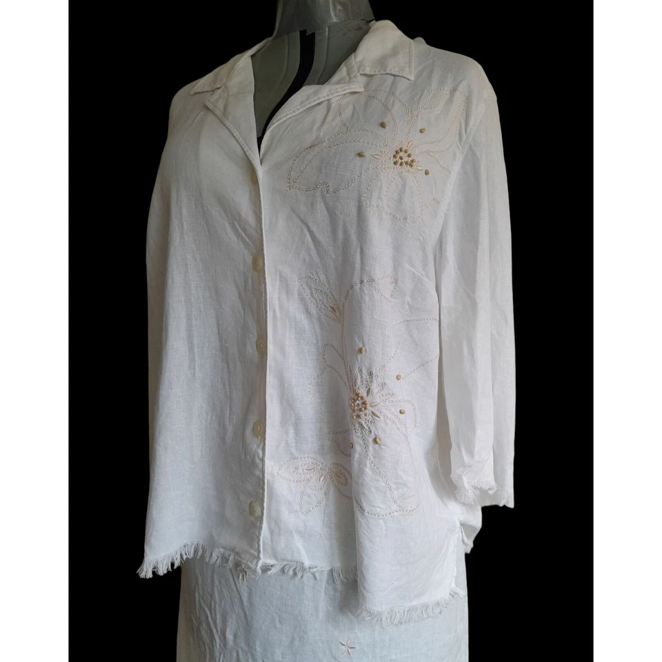 Requisitos Conjunto de 2 Falda Top de Playa Boho Bordada con Cuentas Mezcla de Lino Mezcla 2X-3X Foto 2 de 4