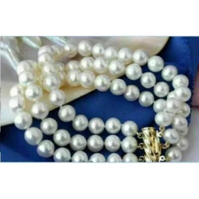 Bracciale In Perle Bianche Del Mare Del Sud 7-8mm 3 Righe – Vintage 7,5 Pollici