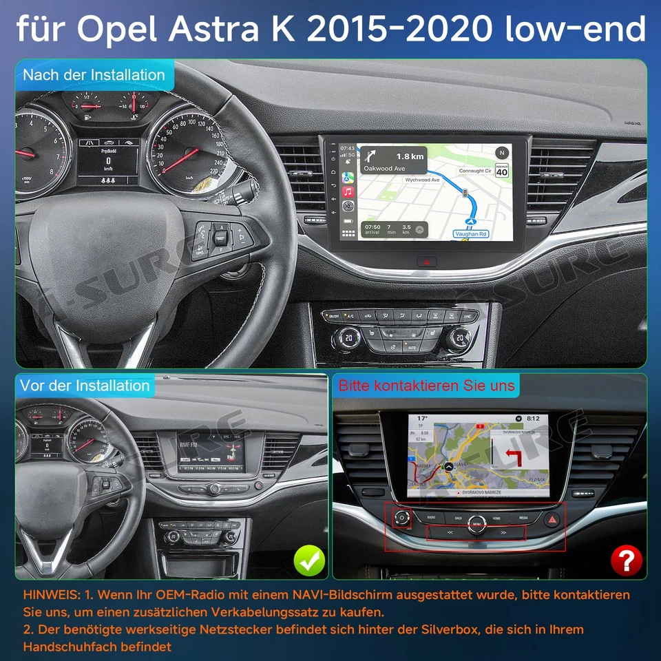 Android 15 Autoradio Für Opel Astra K 2015-2020 4+64GB CarPlay Navi DAB+ GPS FM - Bild 4 von 4