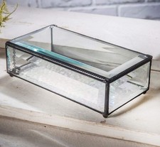 J Devlin - Large Clear Beveled Glass Box Jewelry Decorative Keepsake Vanity D...