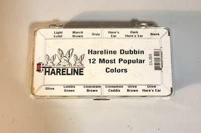 Hareline Dubbin, 12 Most Popular Colors, Dubbing Dispenser, Fly Tying