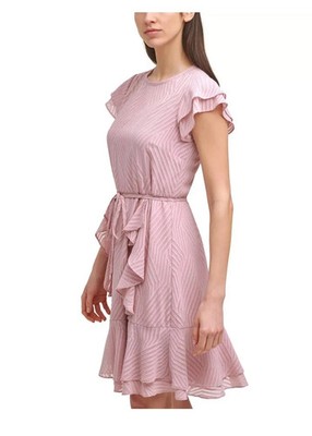 KARL LAGERFELD Paris Women's RUFFLED Pink TEXTURED DRESS  Size 10 New