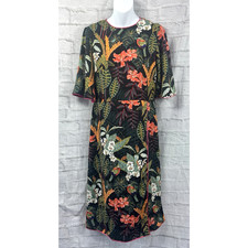 Find Midi Shift Dress Green Red Orange Floral Boho Size 10 Half Sleeve Holiday
