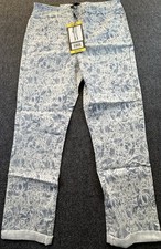 Mario Serrani Pants Womens Small Blue Floral Capri Comfort Stretch Cuff New