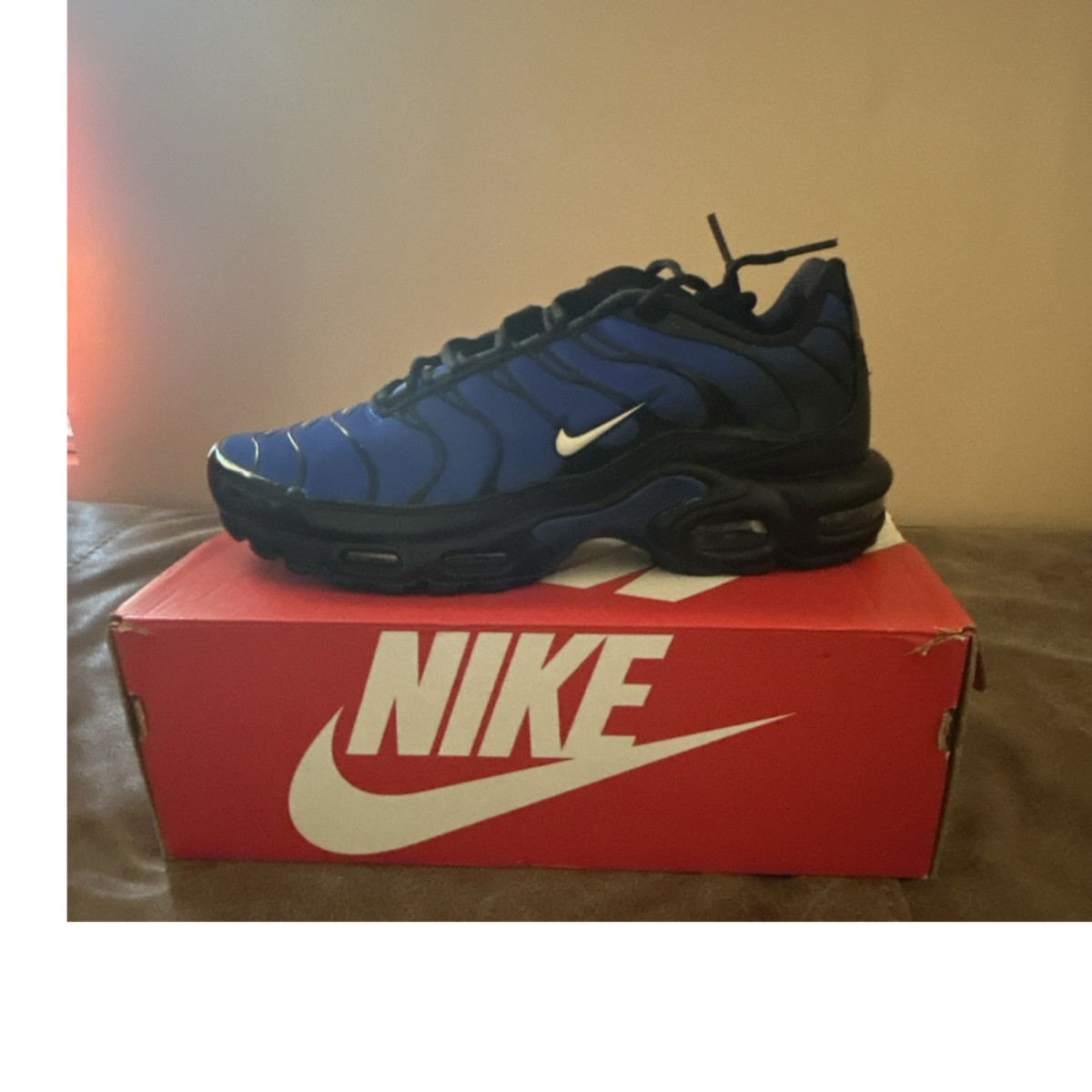 Size 11.5 - Nike Air Max Plus Premium Black Racer Blue for sale