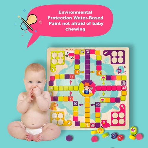 Flying Chess for Happy Farm, Wooden Board Game for Toddlers and Family Age 3 ... - Picture 6 of 7