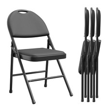 4-Pack Folding Chairs with Padded Seats High Back PU Leather Black