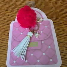NEW Pink Pom Pom White Tassel Star Charm Keychain Bag Accessory Gold Tone Clasp