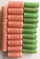Vintage Self Gripping Hair Rollers, Lot of 22, Retro, 12 Pink  10 Green