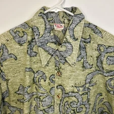 Vintage Barefoot In Paradise Hawaii Men’s XL Cotton Green & Blue Button Down