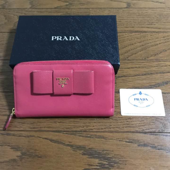 PRADA Wallet Long Wallet Saffiano Fiocco Peonia Round Zipper
