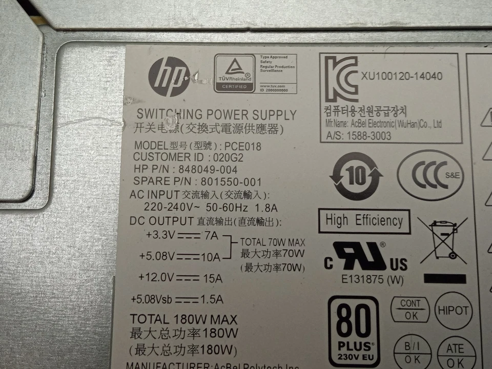 HP Pavilion 110 500 280 180W PSU Power Supply Unit 848049-004 801550-001 - Image 3 of 3