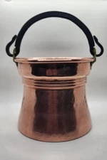 Antique Copper Pot Cauldron W/ Cast Iron Handle Made In Turkey
