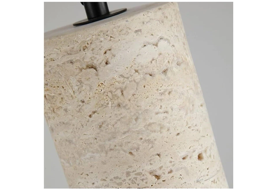 Modern Minimalist Travertine Cylinder Pendant Light, Natural & Acrylic Lamp - Image 2 of 4