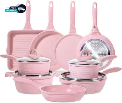 Pink Pots and Pans Set Nonstick 23Pcs, Healthy Kitchen Cookware Sets