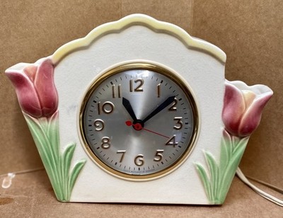 Rare Vtg Tulips Ceramic Electric Kitchen Wall Clock Vase Planter Read Descriptio