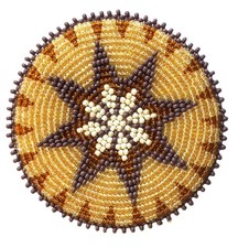 Seed Bead Rosette Medallion Patch Applique 2.5" Round Gold Purple Star