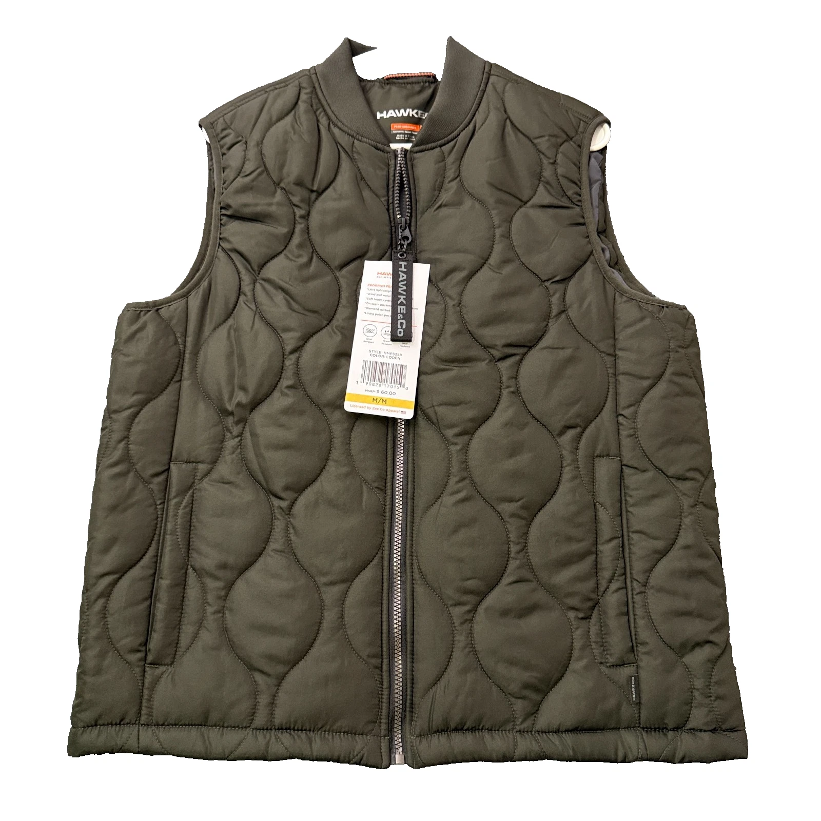 Hawke & Co Mens Medium Quilted Vest Olive Loden Full Zip Insulated NWT