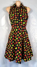 Voodoo Vixen black bright spot collared sleeveless flared skater dress, XS/ 6-8