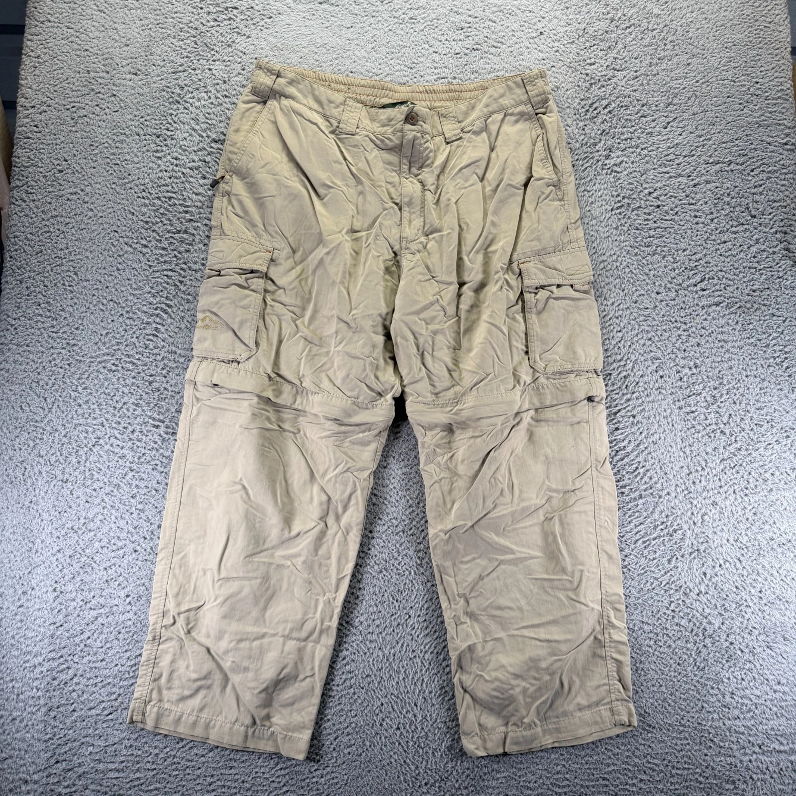 Eddie Bauer Pant Mens 40x30 Brown Nylon Cargo Straight Leg Convertible Utility