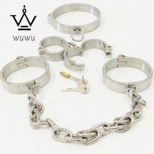 Stainless Steel Restraints BDSM Bondage Metal Neck Collar Hand Ankle Cuffs Set