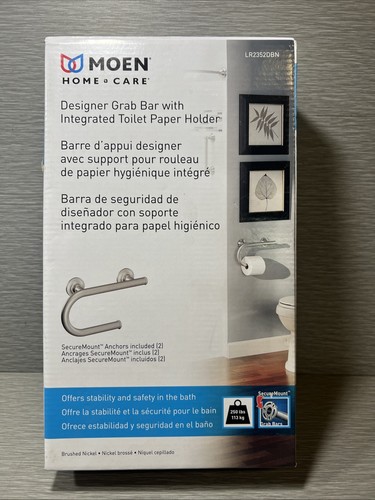 MOEN Home Care 12 in. x 1 in. Screw Grab Bar w/ Paper Holder Brushed Nickel - Bild 2 von 2