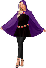 Halloween Raven Costume Poncho With Hooded Black Purple Cosplay Party Outfits